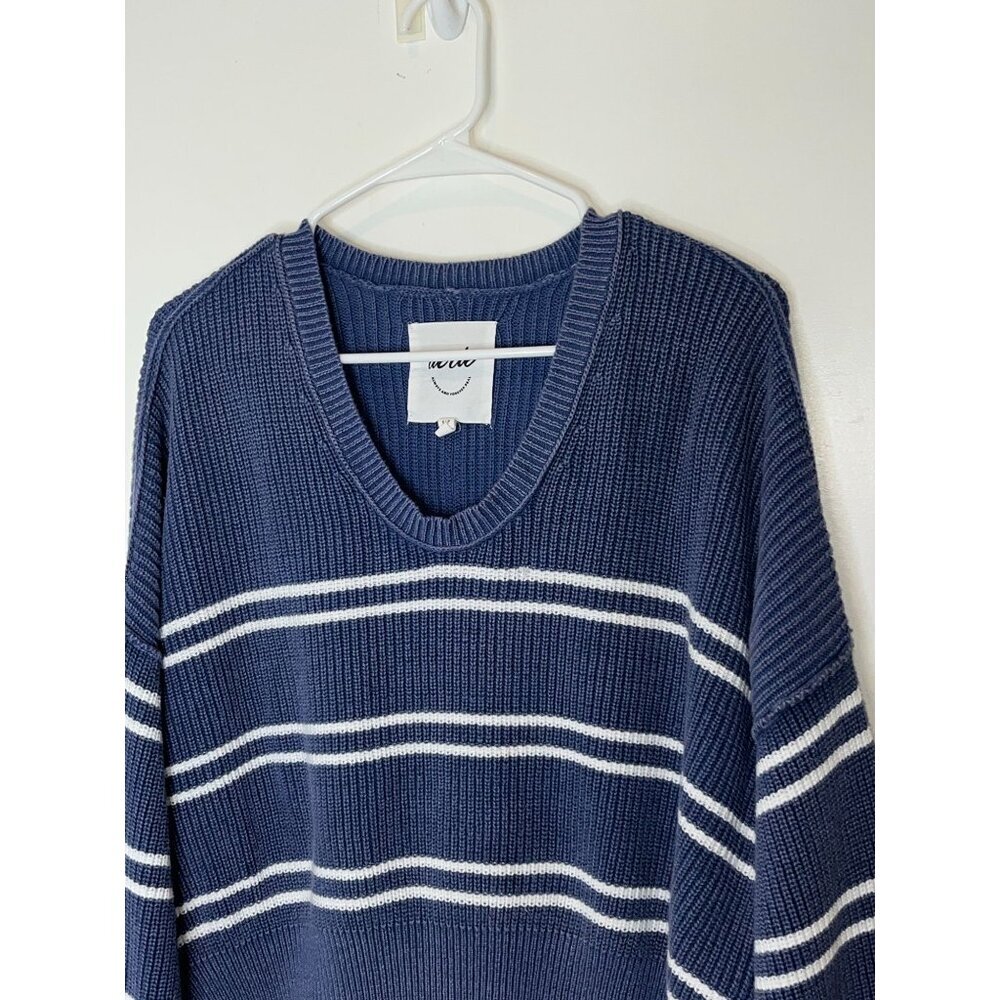 Aerie Cropped Blue Striped Sweater Oversized SIZe SMALL - Picture 3 of 9